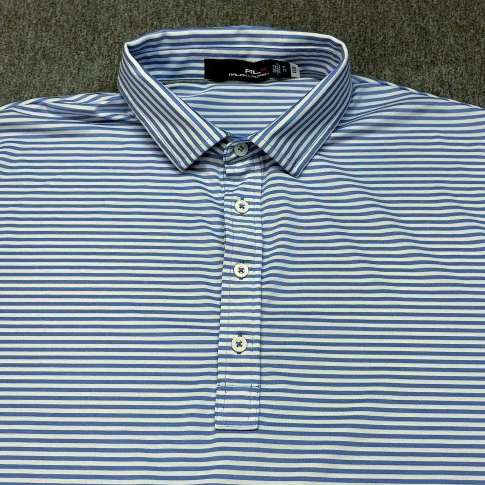 RLX‎ Ralph Lauren Performance Polo Mens XL Blue Striped Wicking